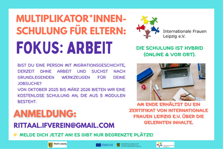 Einladung “Multiplikator*innen-Schulung für Eltern” Fokus Arbeit